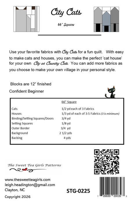 Back of the City Cats Quilt Pattern by Sweet Tea Girls Patterns