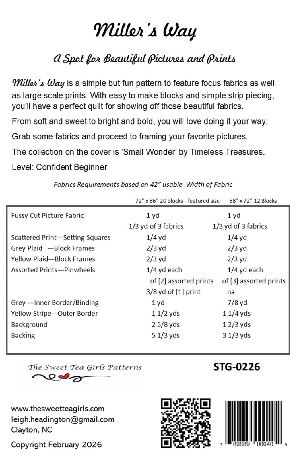 Back of the Miller's Way Quilt Pattern by Sweet Tea Girls Patterns