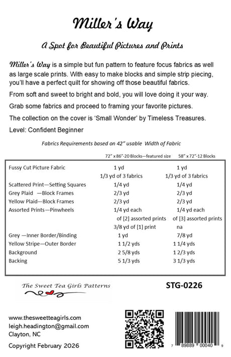 Back of the Miller's Way Quilt Pattern by Sweet Tea Girls Patterns