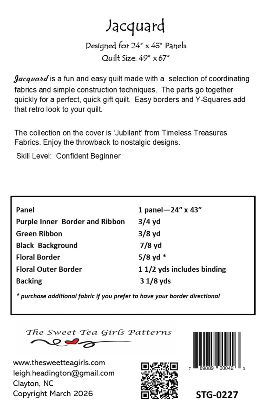 Back of the Jacquard Quilt Pattern by Sweet Tea Girls Patterns