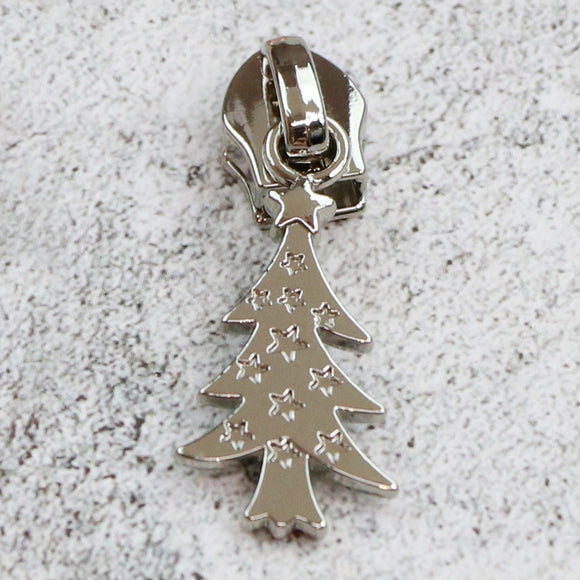Four Christmas Tree Zipper Pulls Nickel by Sallie Tomato