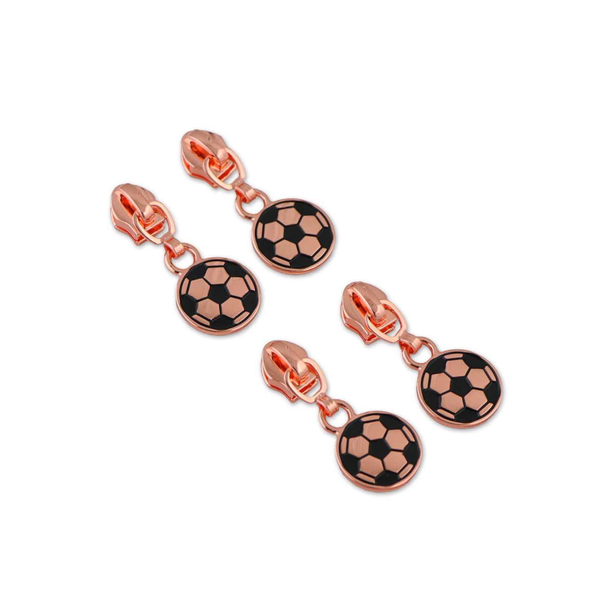 Four Soccer Ball Zipper Pulls Rose Gold by Sallie Tomato
