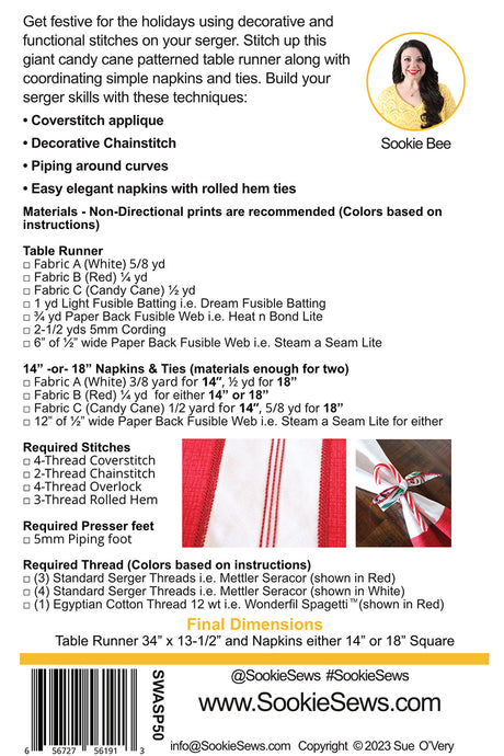 Candy Cane Table Runner & Napkins Serger Pattern by Sookie Sews