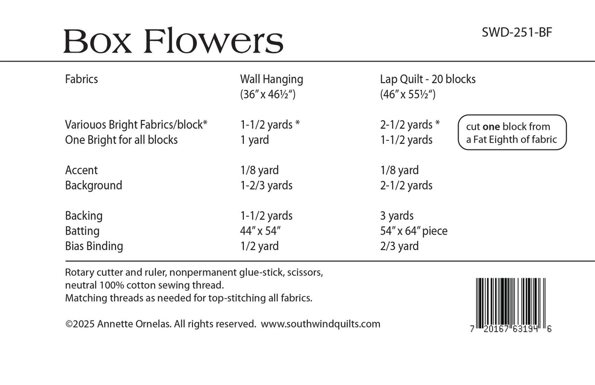 Back of the Box Flowers Quilt Pattern by Southwind Designs