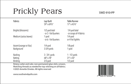 Back of the Prickly Pears Quilt Pattern by Southwind Designs