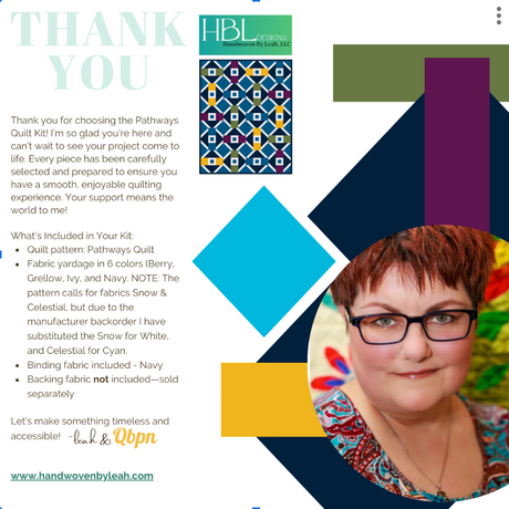 Back of the Pathways Quilt Pattern KIT by Handwoven By Leah