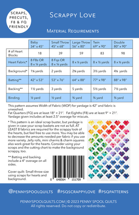 Back of the Scrappy Love Downloadable Pattern by Penny Spool Quilts Pattern