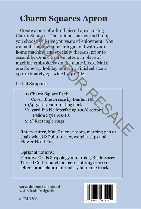 Back of the Charm Square Apron Pattern by J. Minnis Designs