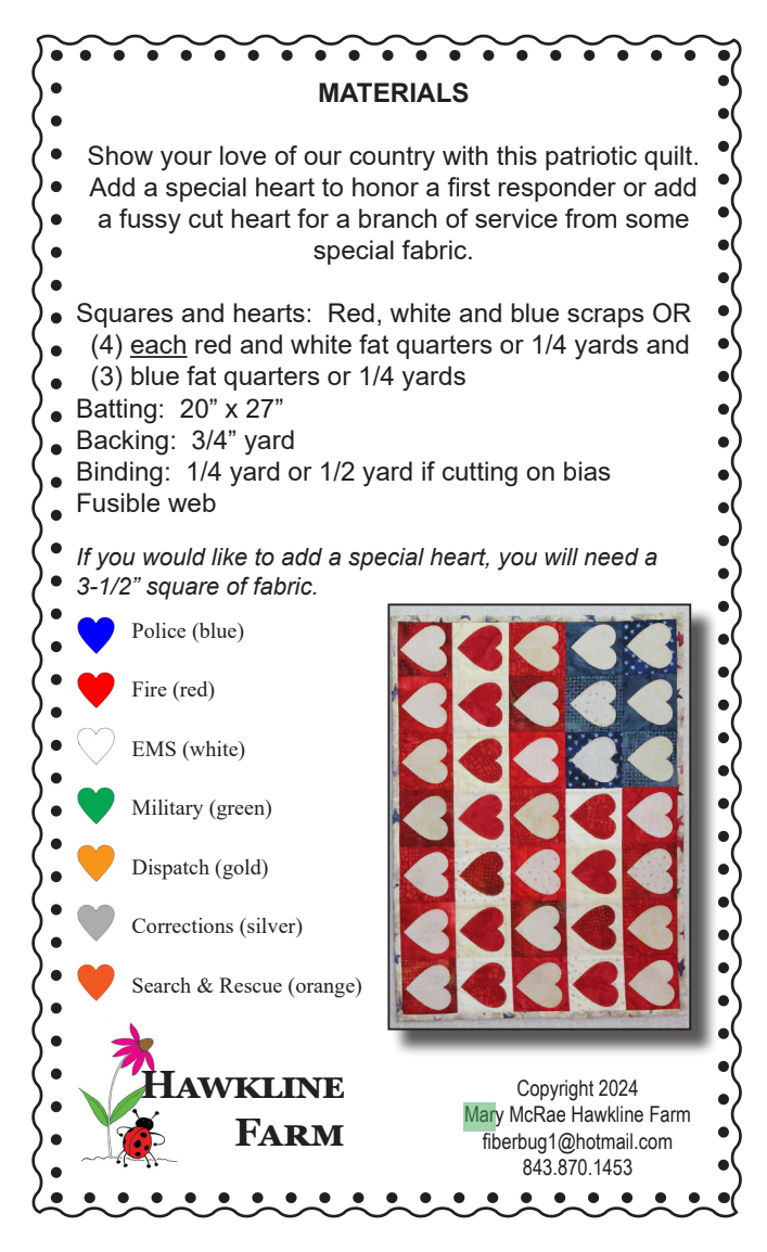 Back of the Love the USA Downloadable Pattern by Hawkline Farm Mary McRae