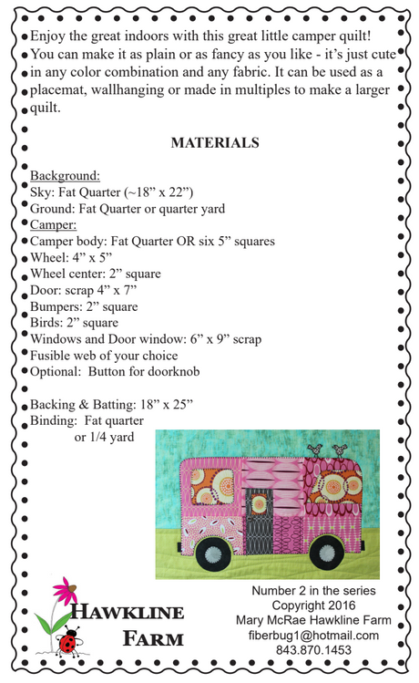 Back of the Quilt Camp! Motorhome Downloadable Pattern by Hawkline Farm Mary McRae