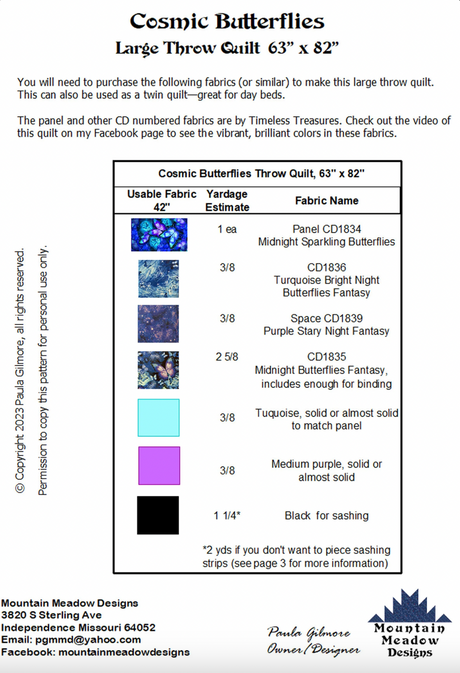 Back of the Cosmic Butterflies Downloadable Pattern by Mountain Meadow Designs