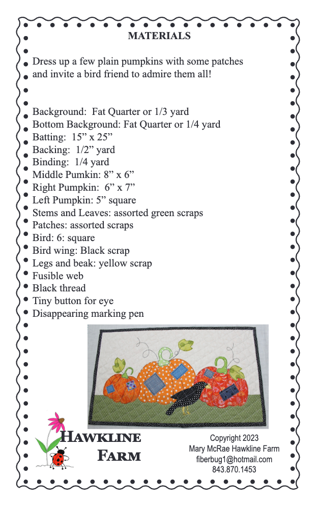 Back of the Pumpkin Patch Downloadable Pattern by Hawkline Farm Mary McRae