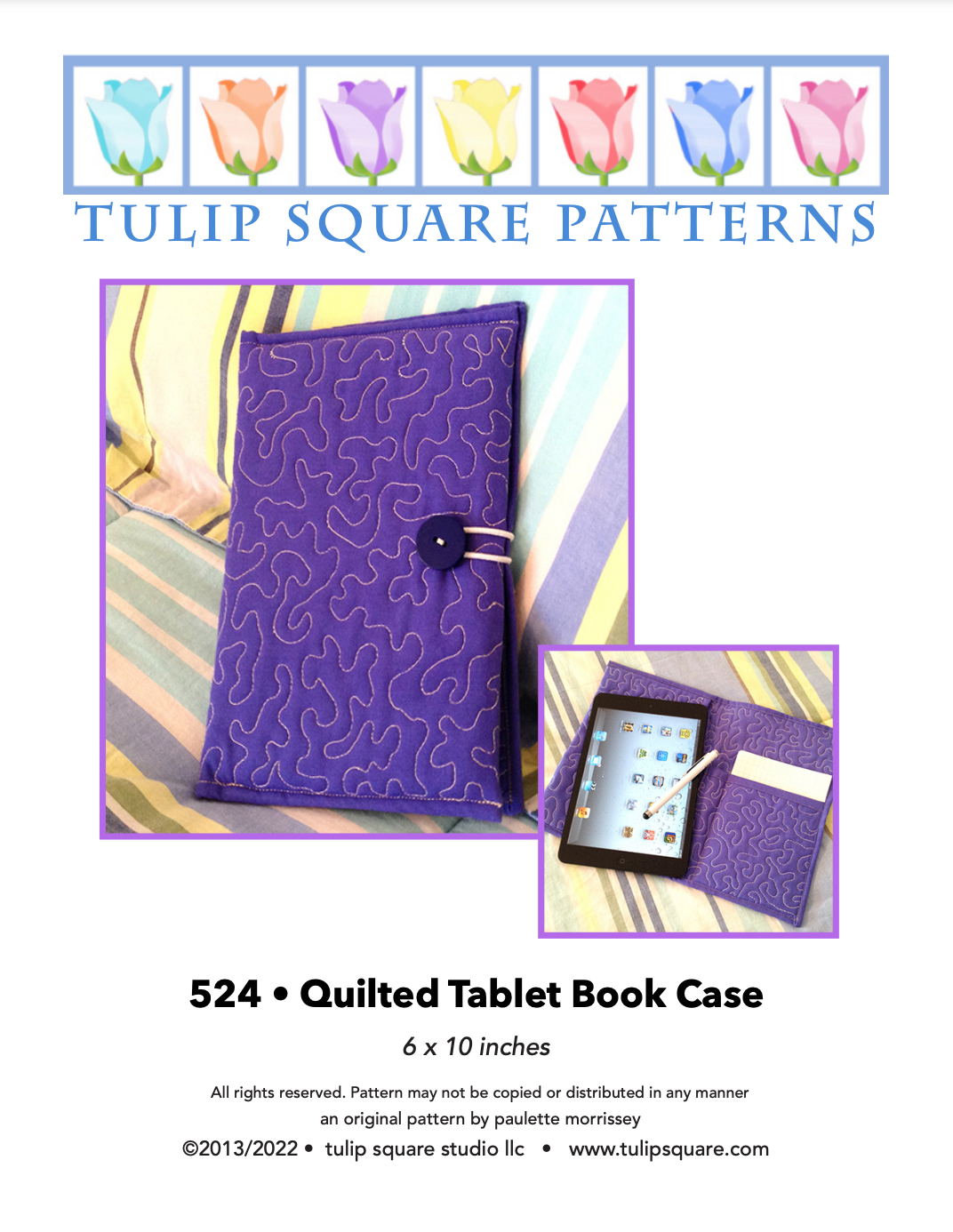 Quilted Tablet Book Case Downloadable Pattern by Tulip Square