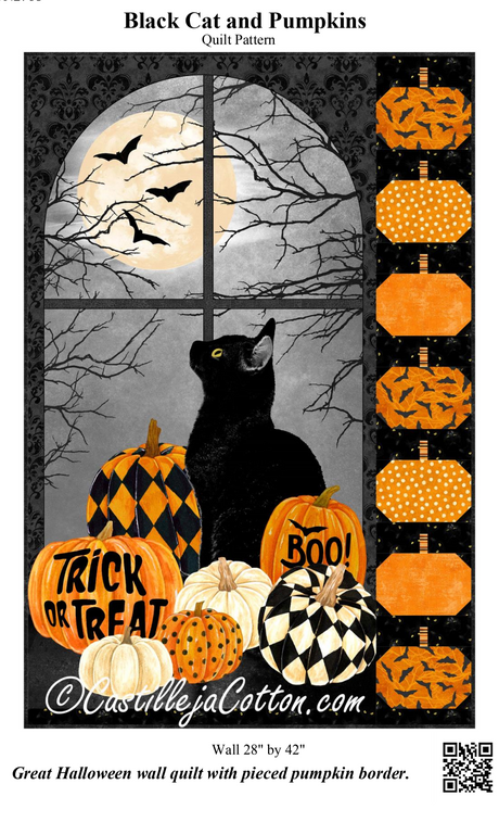 Black Cat and Pumpkins Downloadable Pattern by Castilleja Cotton