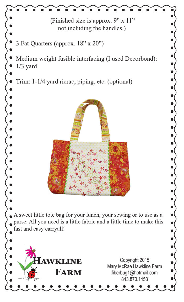 Back of the It's In The Bag  Downloadable Pattern by Hawkline Farm Mary McRae