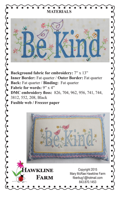 Be Kind Downloadable Pattern by Hawkline Farm Mary McRae