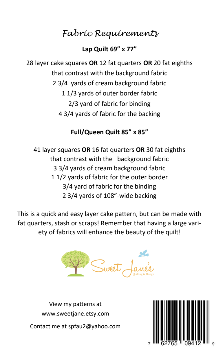 Back of the Enchanted Downloadable Pattern by Sweet Janes Quilting and Design