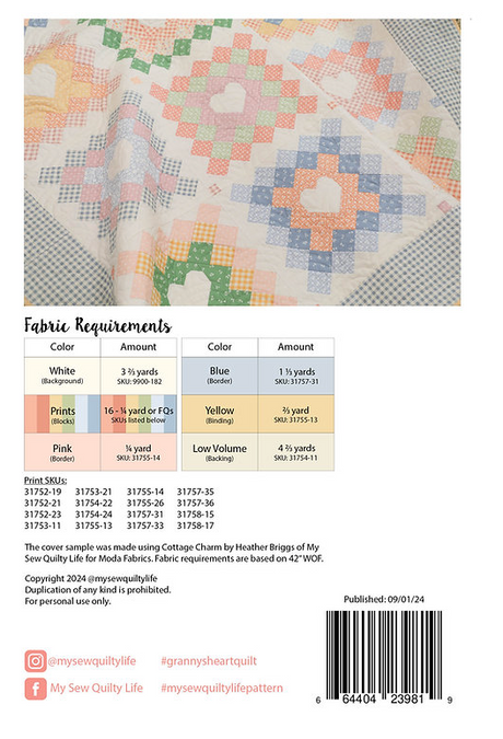 Back of the Granny's Heart Quilt Pattern by My Sew Quilty Life