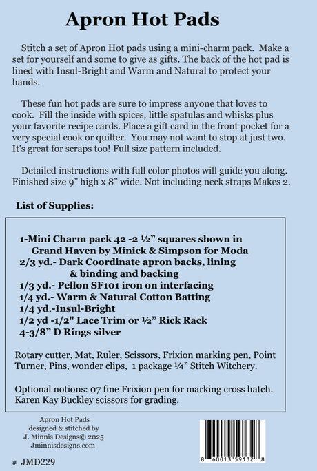 Back of the Apron Hot Pads Downloadable Pattern by J. Minnis Designs
