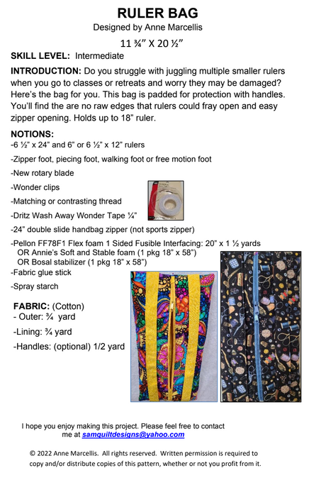 Back of the Ruler Bag Downloadable Pattern by Sam Quilt Designs