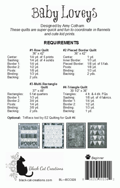 Back of the Baby Loveys Quilt Pattern by Black Cat Creations