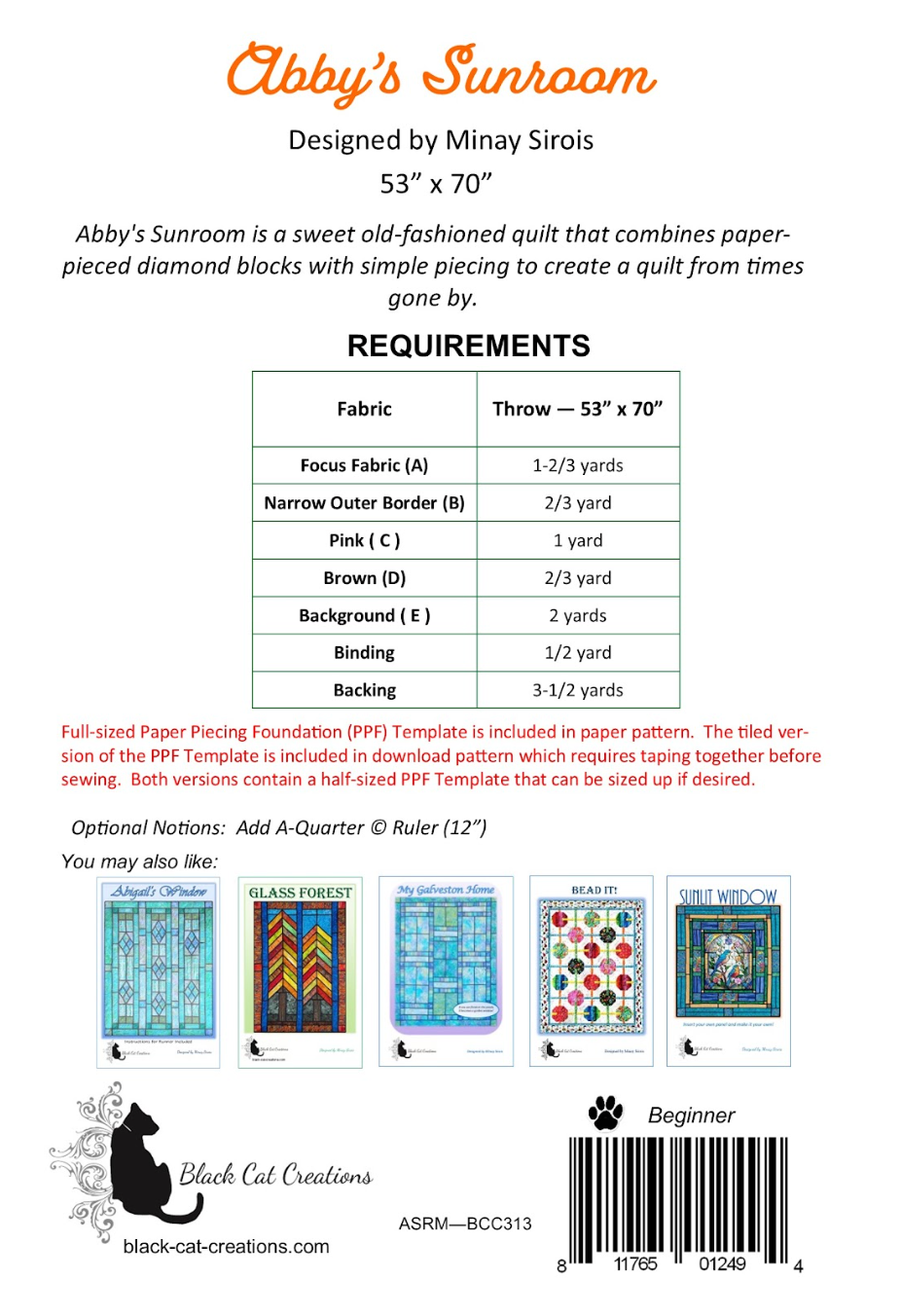 Back of the Abbys Sunroom Downloadable Pattern by Black Cat Creations