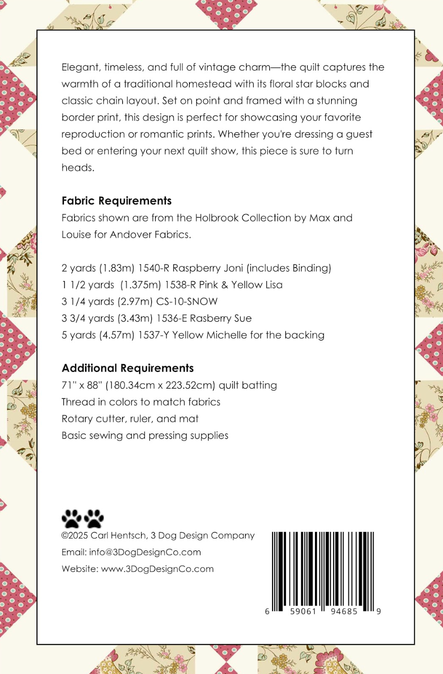 Back of the Homestead Downloadable Pattern by 3 Dog Design Co Quilt Patterns