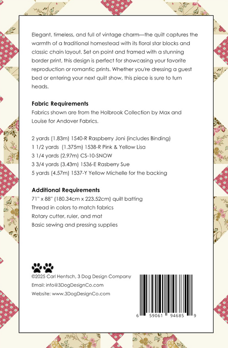 Back of the Homestead Downloadable Pattern by 3 Dog Design Co Quilt Patterns