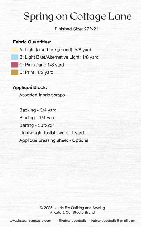 Back of the Spring on Cottage Lane Downloadable Pattern by Kate and Co.