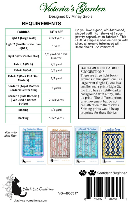Back of the Victoria's Garden Downloadable Pattern by Black Cat Creations