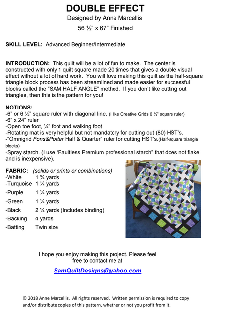 Back of the Double Effect Downloadable Pattern by Sam Quilt Designs