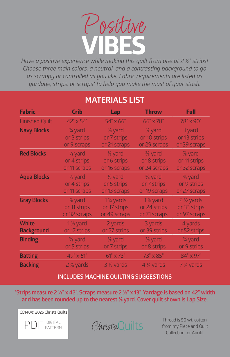 Back of the Positive Vibes Downloadable Pattern by Christa Quilts