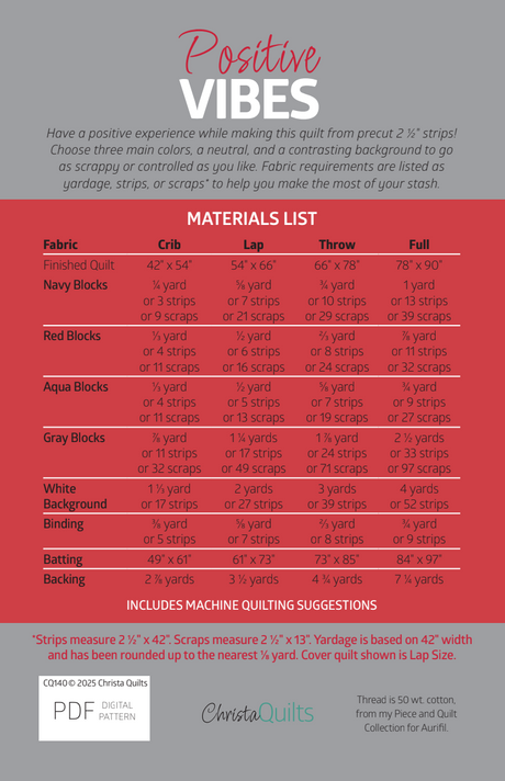 Back of the Positive Vibes Downloadable Pattern by Christa Quilts