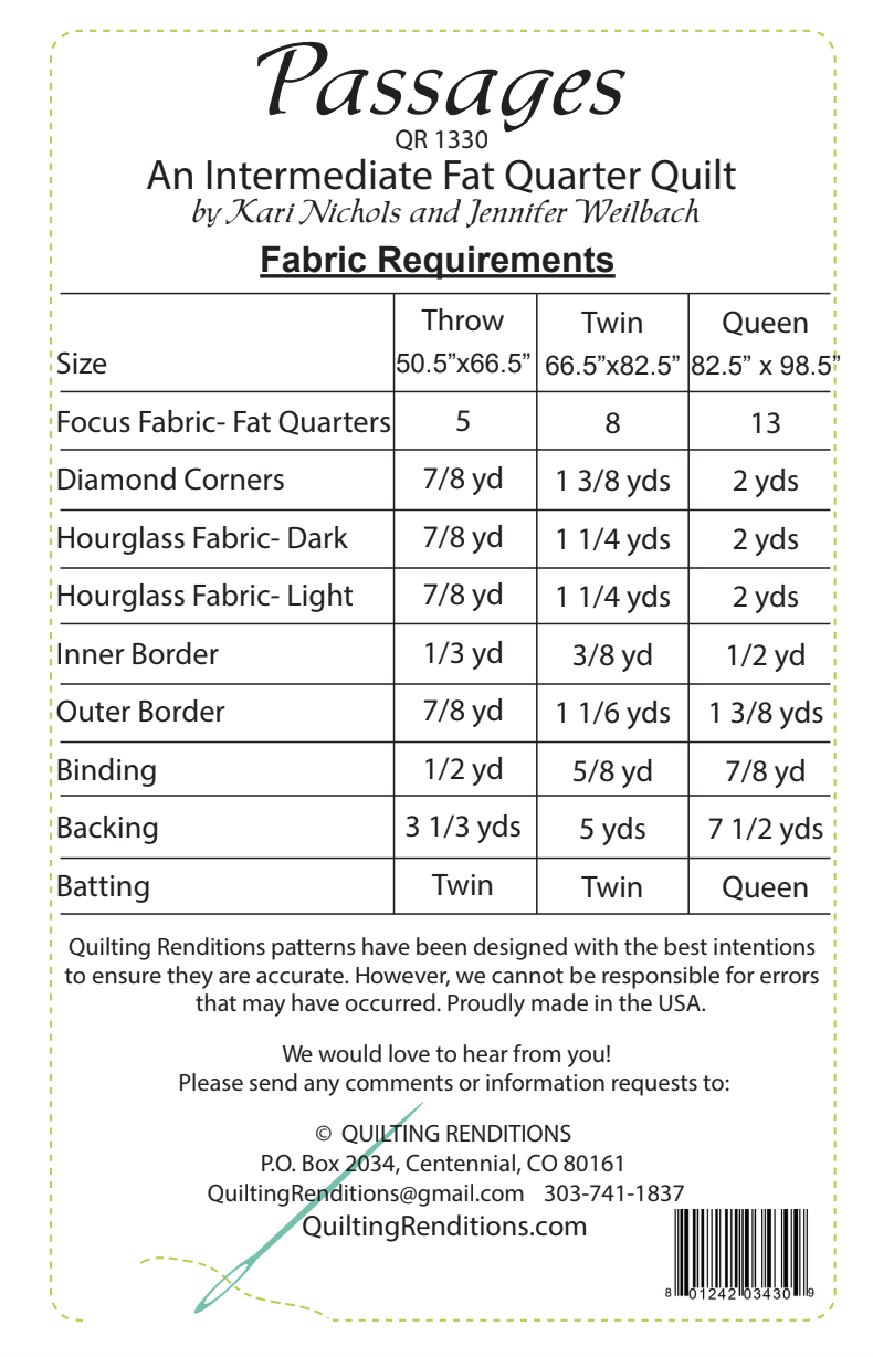 Back of the Passages Downloadable Pattern by Quilting Renditions