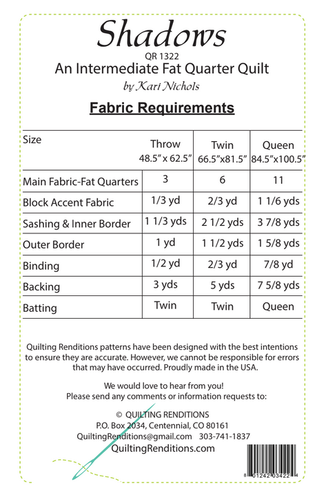 Back of the Shadows Downloadable Pattern by Quilting Renditions