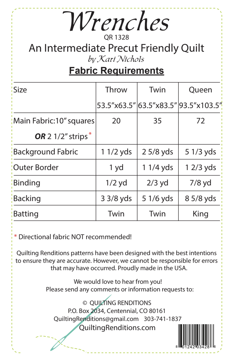 Back of the Wrenches Downloadable Pattern by Quilting Renditions