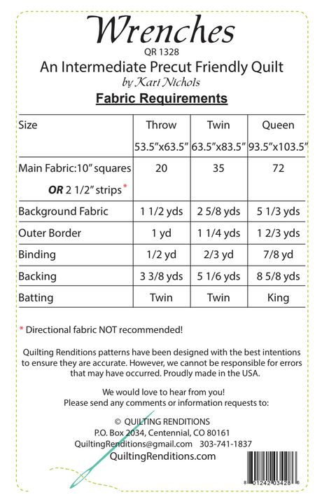 Back of the Wrenches Downloadable Pattern by Quilting Renditions