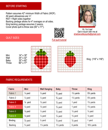 Back of the Strawberry Days Downloadable Pattern by Shadow Valley Quilts 