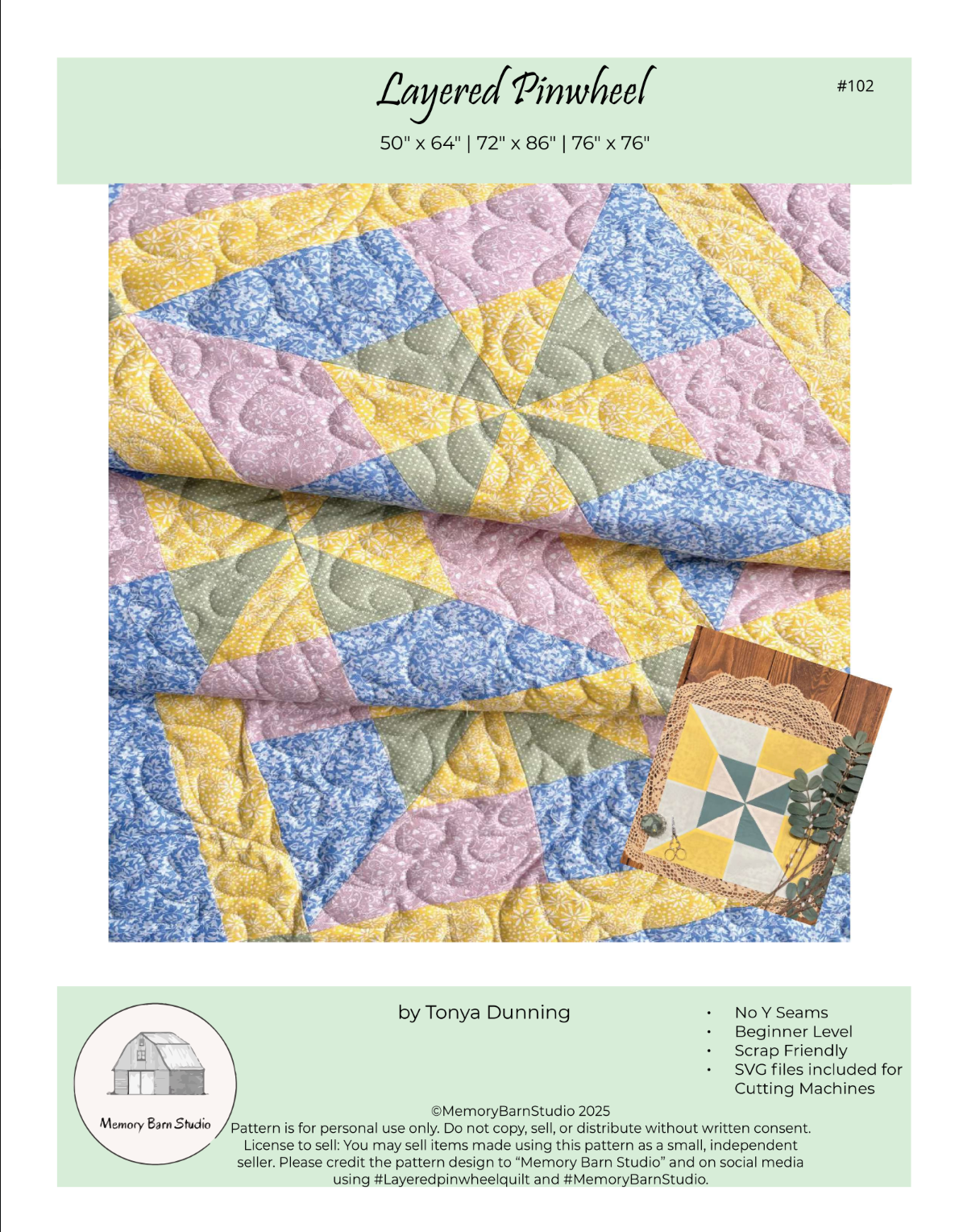 Layered Pinwheel Downloadable Pattern by Memory Bard Studio
