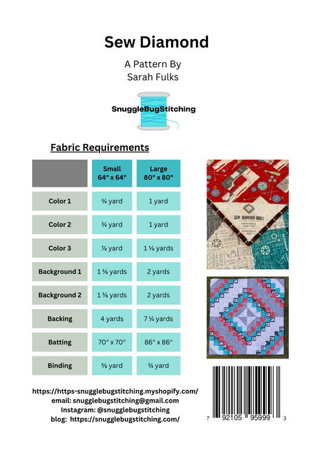 Back of the Sew Diamond Downloadable Pattern by Snuggle Bug Stitching