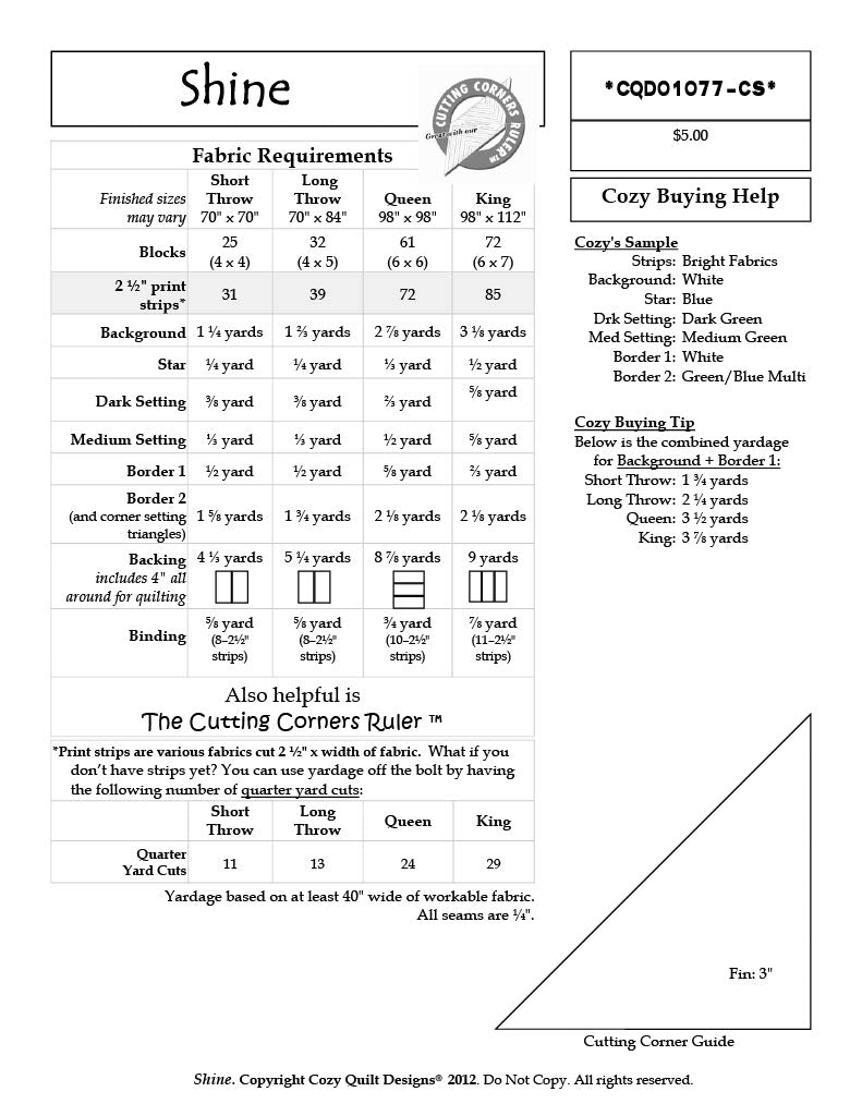 Back of the Shine Downloadable Pattern by Cozy Quilt Designs