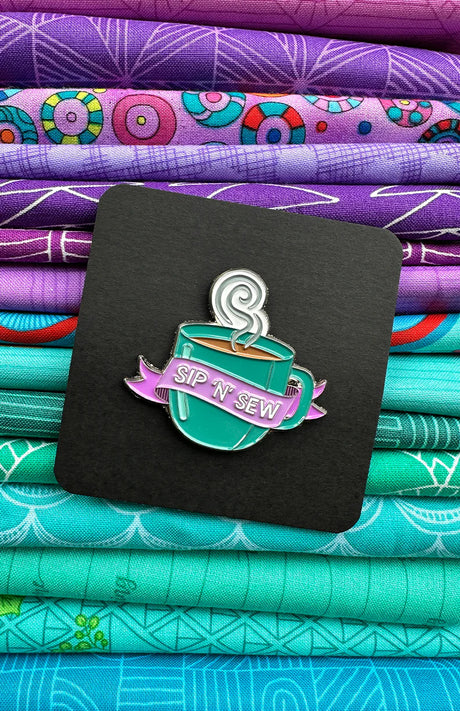 Sip 'N' Sew Mug Enamel Pin by Sassafras Lane Designs