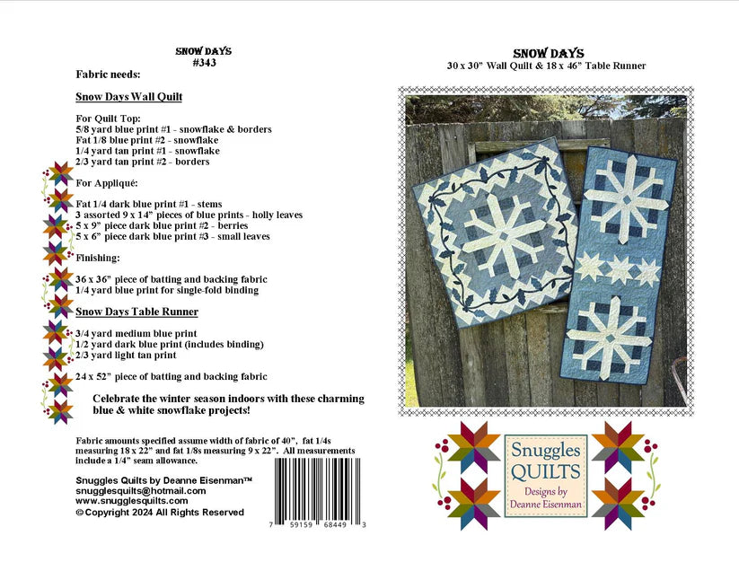 Back of the Snow Days Downloadable Pattern by Snuggles Quilts