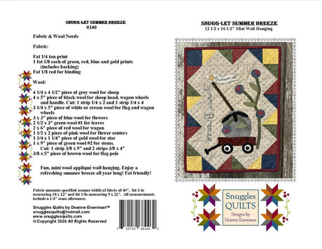 Back of the Snugg-let Summer Breeze Downloadable Pattern by Snuggles Quilts