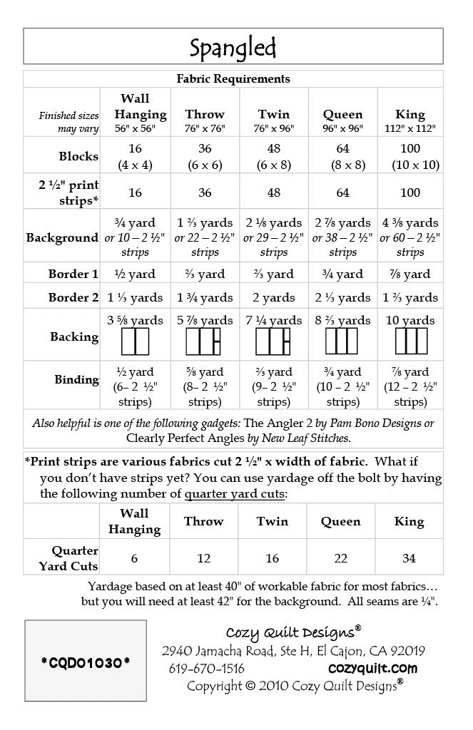 Back of the Spangled Downloadable Pattern by Cozy Quilt Designs