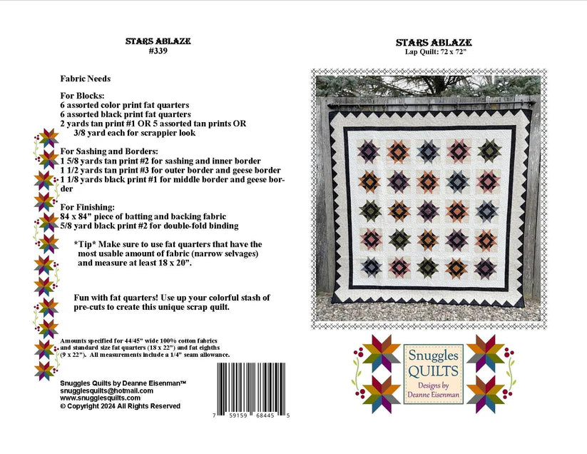 Back of the Stars Ablaze Downloadable Pattern by Snuggles Quilts