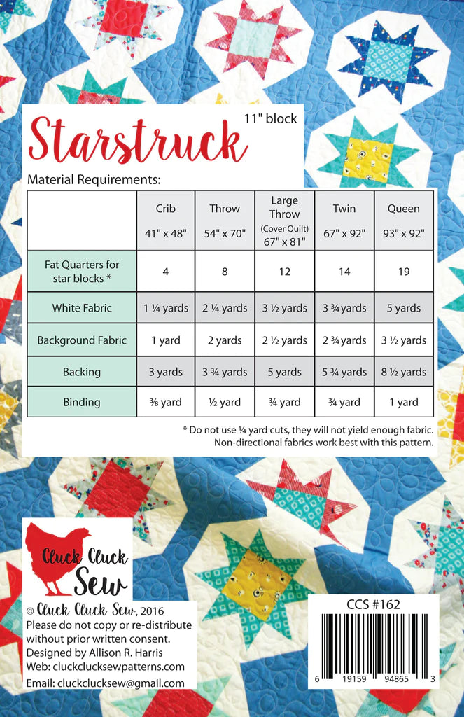 Back of the Starstruck Quilt Pattern by Cluck Cluck Sew