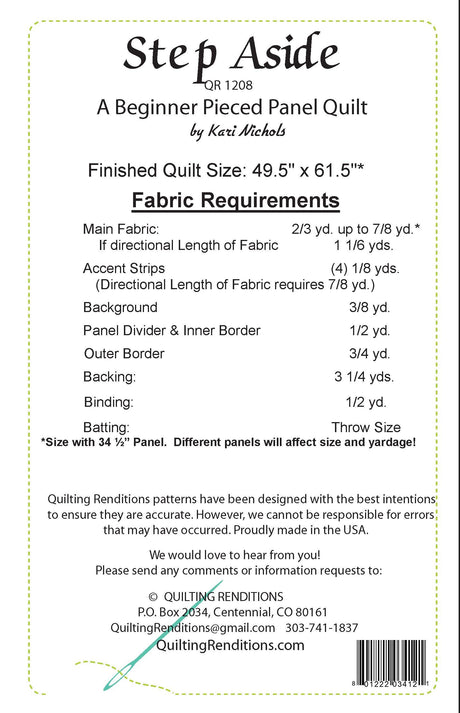 Back of the Step Aside Pattern by Quilting Renditions