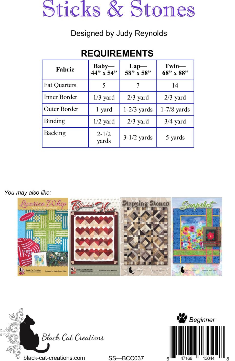 Back of the Sticks and Stones Downloadable Pattern by Black Cat Creations