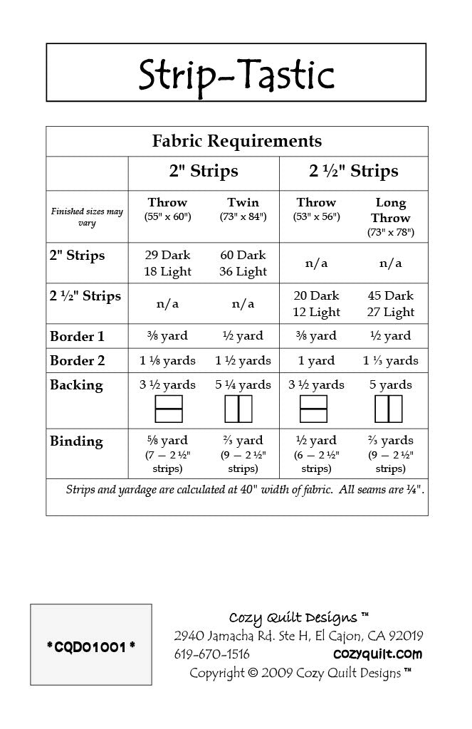 Back of the Strip-Tastic Downloadable Pattern by Cozy Quilt Designs